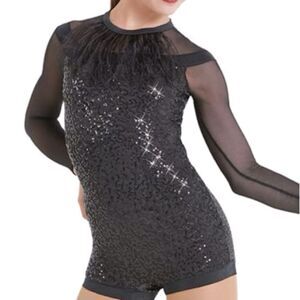 Weissman dance costume black feather biketard Hungry Like The Wolf 11626 LA